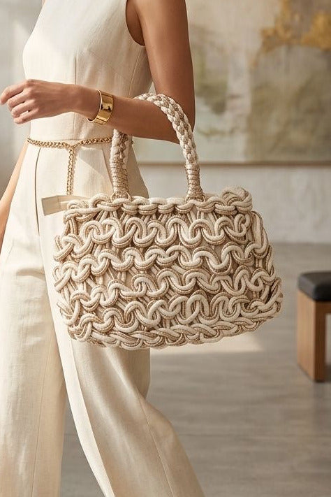 Pearl Woven Rope Tote Bag