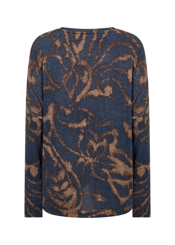 Biara Fleece Abstract Leaf Print Top