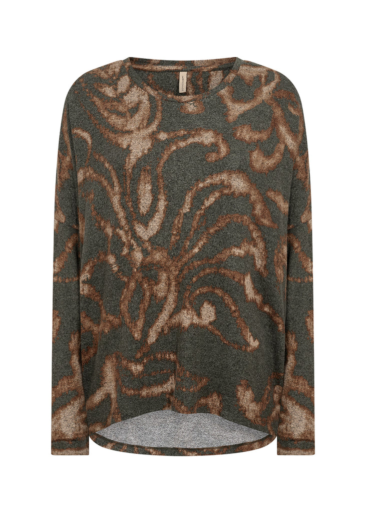 Biara Fleece Abstract Leaf Print Top