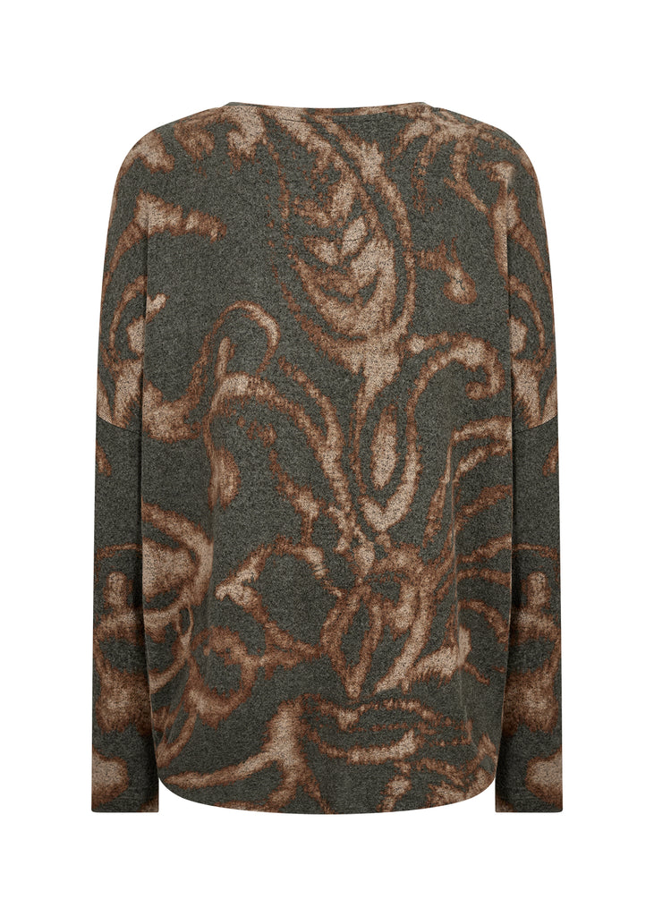 Biara Fleece Abstract Leaf Print Top