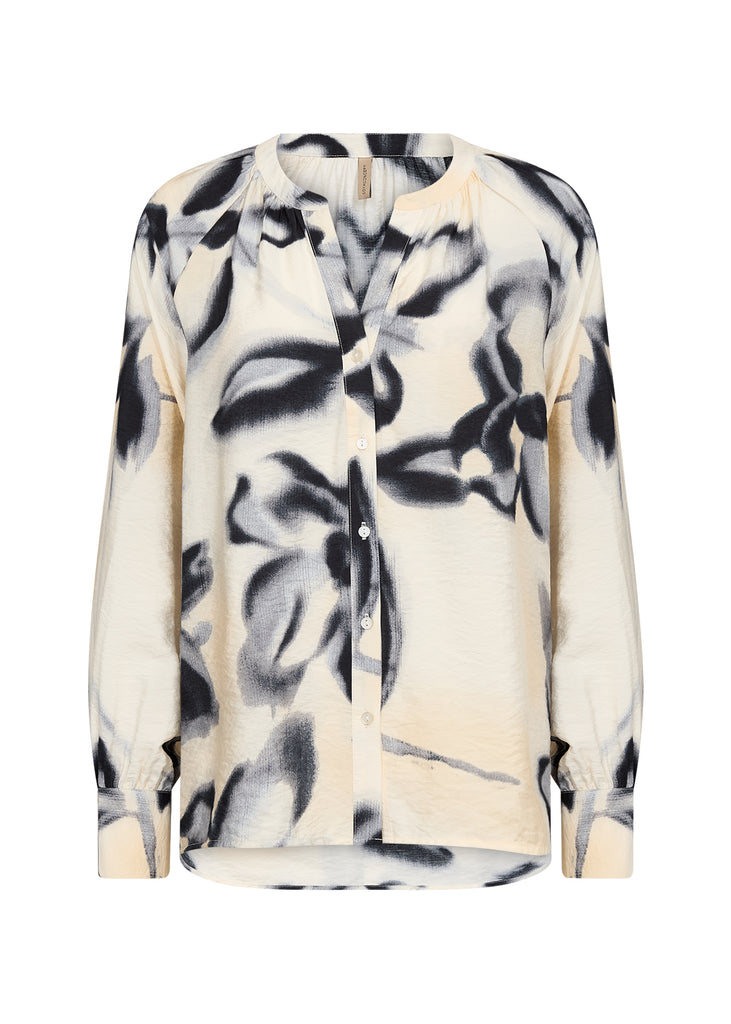 Cate Floral Abstract Notch Neck Shirt