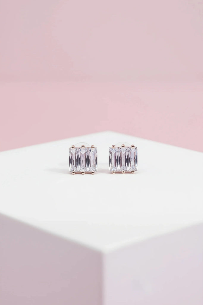Imogen Square Baguette Cut Crystal Stud Earrings
