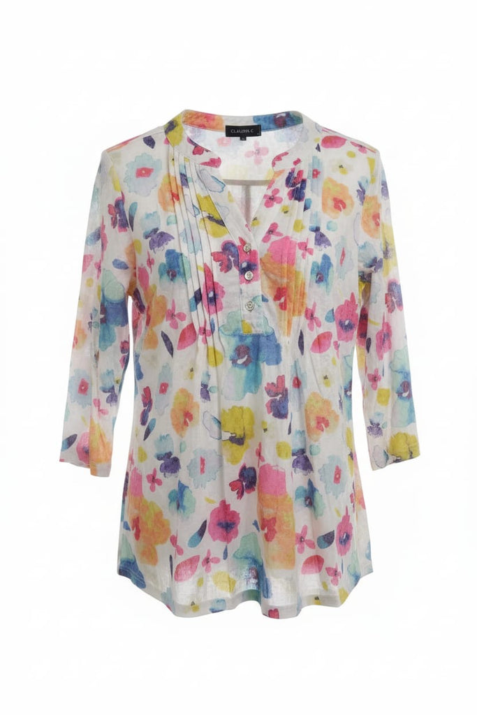 Mila Pansy Print Shirt Style Top