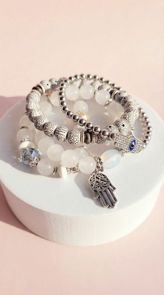 Courtney Hamsa Charm Beaded Bracelet Set