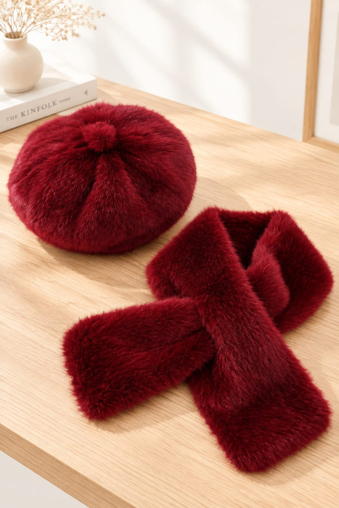 Fallon Furry Beret & Scarf Set