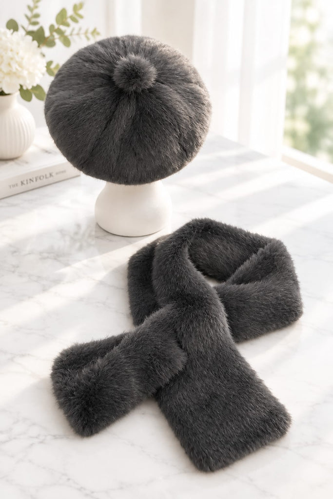 Fallon Furry Beret & Scarf Set