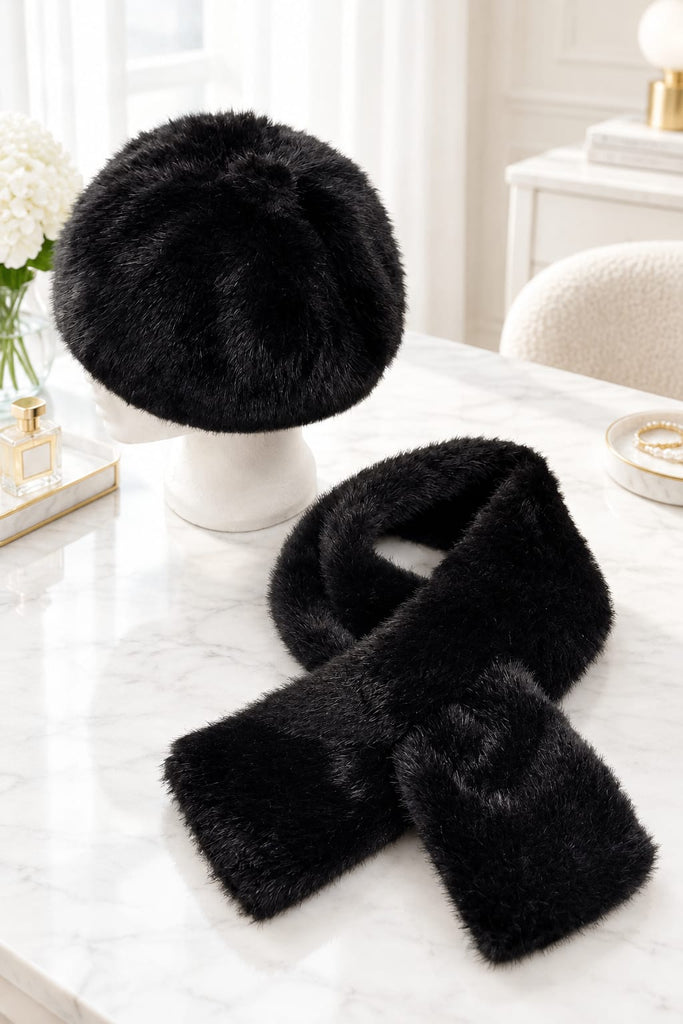 Fallon Furry Beret & Scarf Set