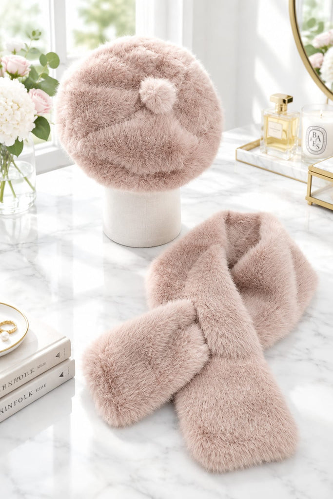 Fallon Furry Beret & Scarf Set