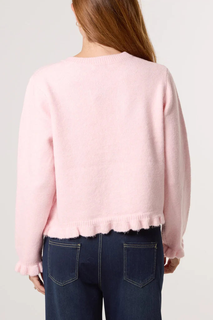Kimberly Ruffle Trim Knit Cardigan