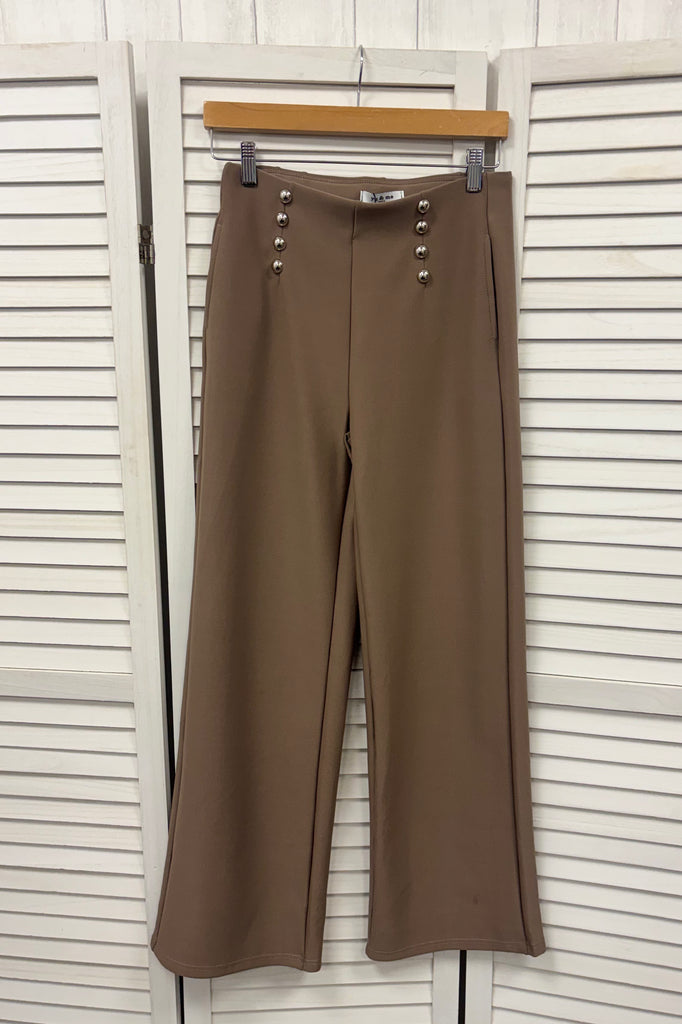 Hattie Button Detail Wide Leg Trousers