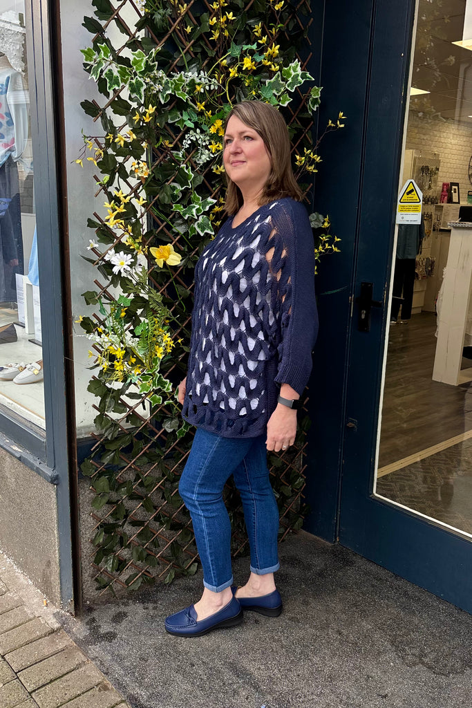 Deena Openwork Wave Print Knit