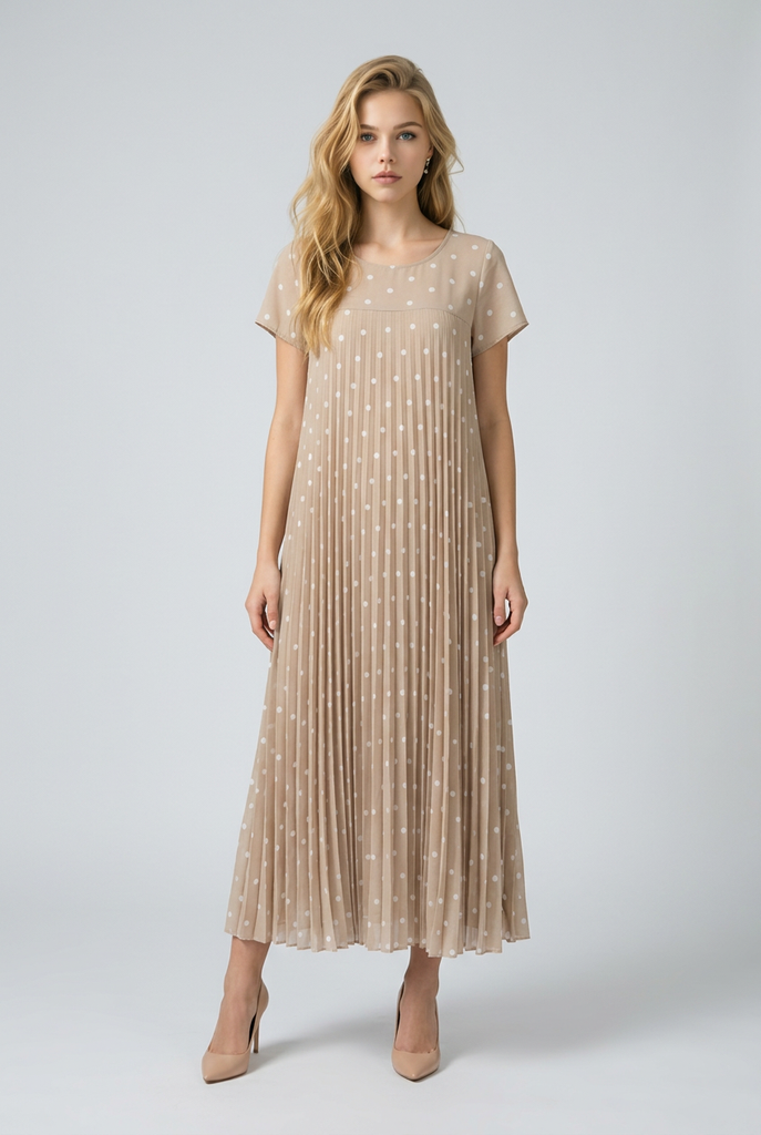 Brielle Spot Print Pleated Maxi Dress