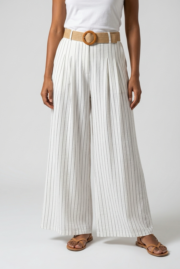 Marina Pinstripe Wide Leg Belted Trousers