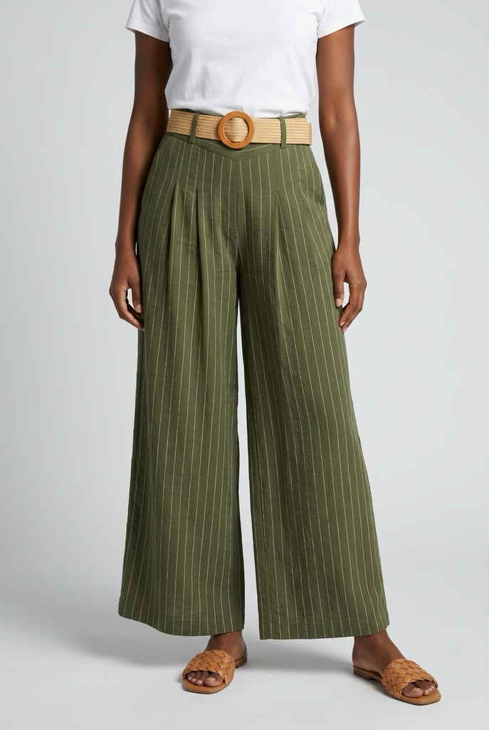 Marina Pinstripe Wide Leg Belted Trousers