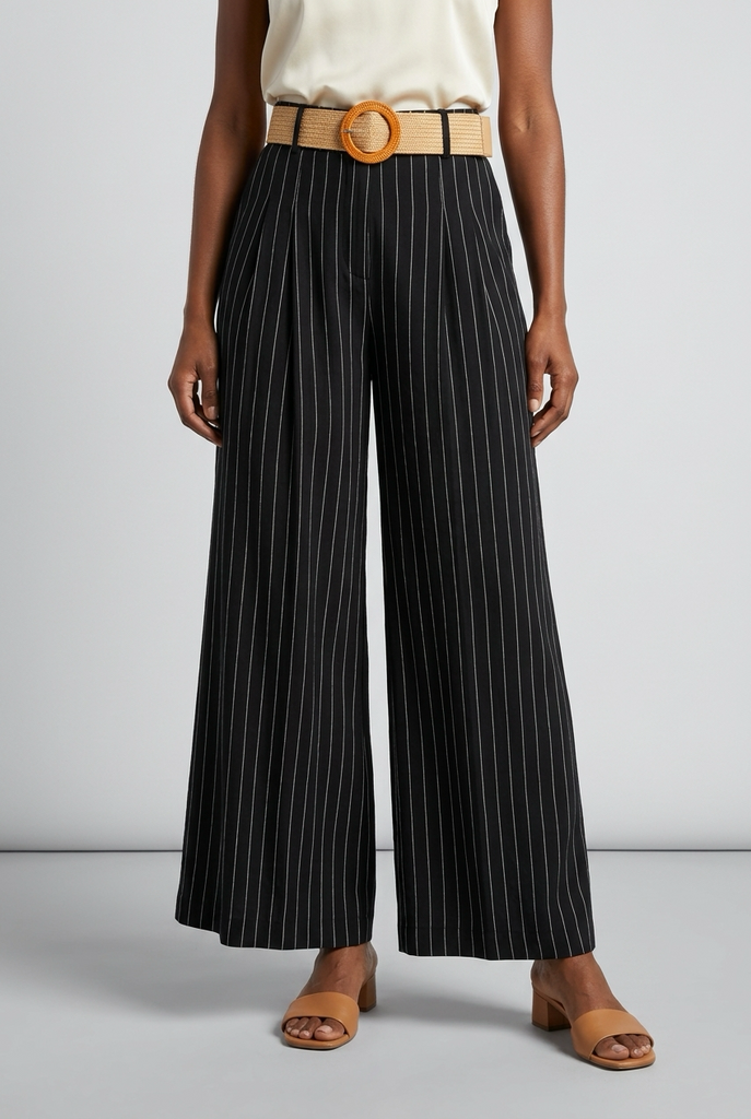 Marina Pinstripe Wide Leg Belted Trousers