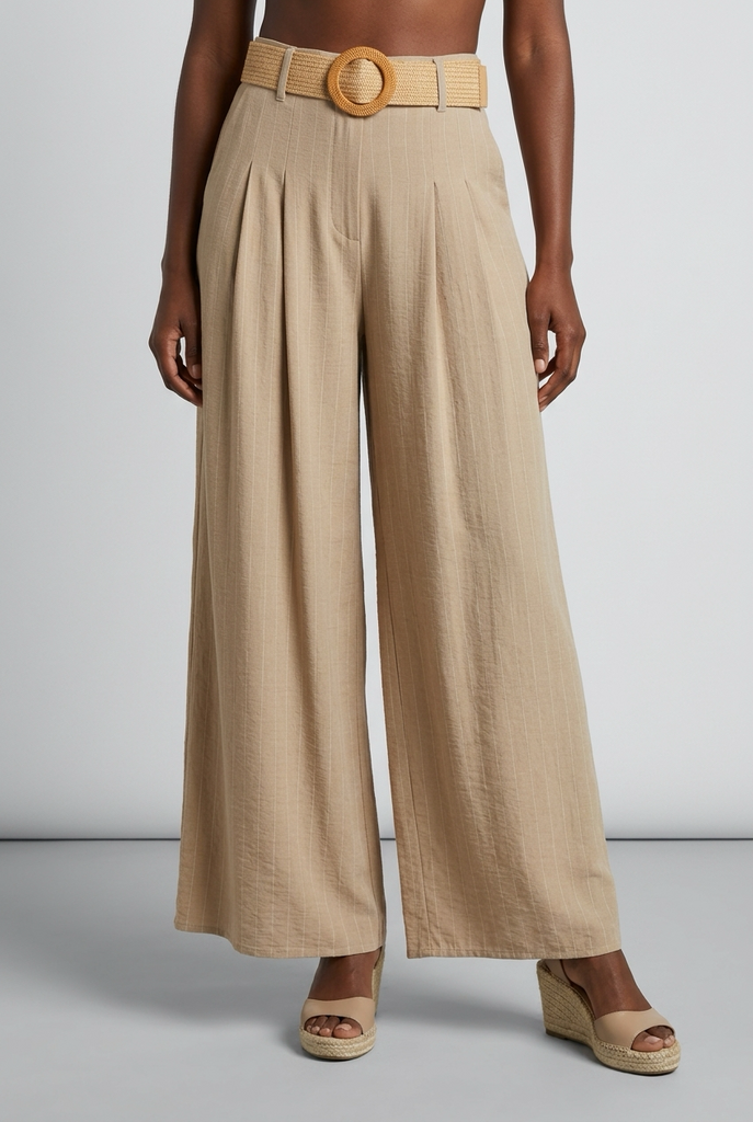 Marina Pinstripe Wide Leg Belted Trousers