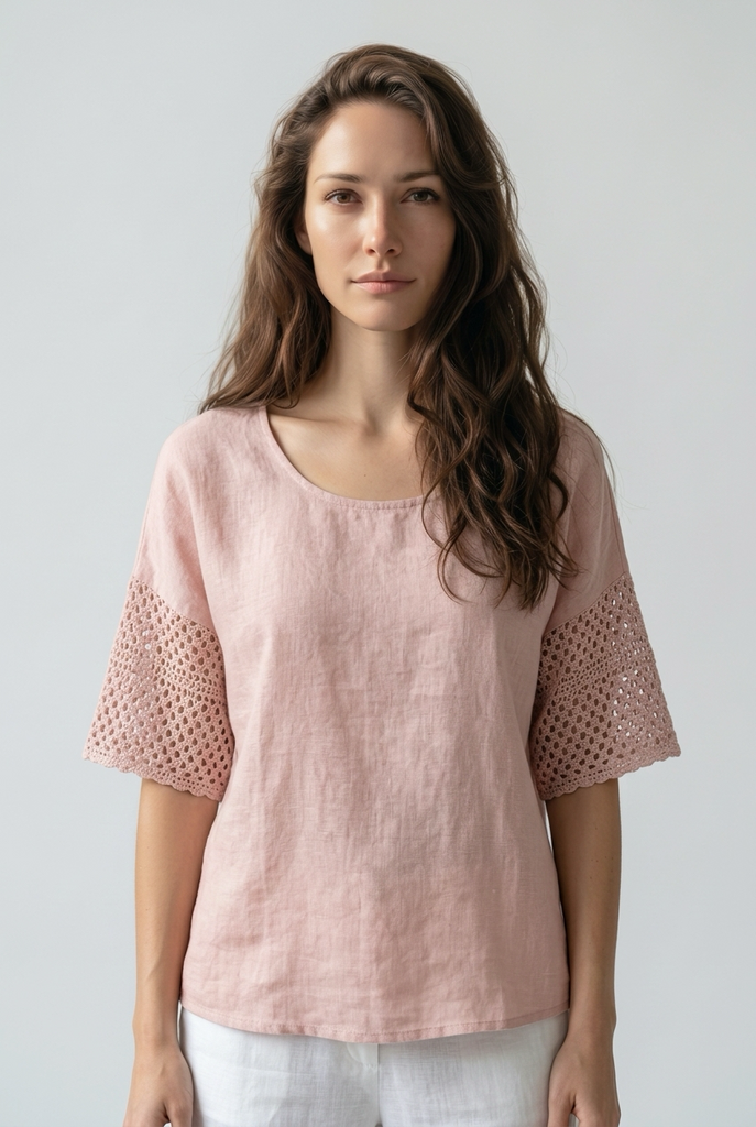 Claudia Linen Crochet Detail Top