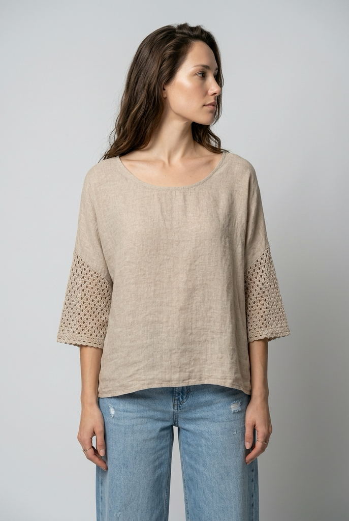 Claudia Linen Crochet Detail Top