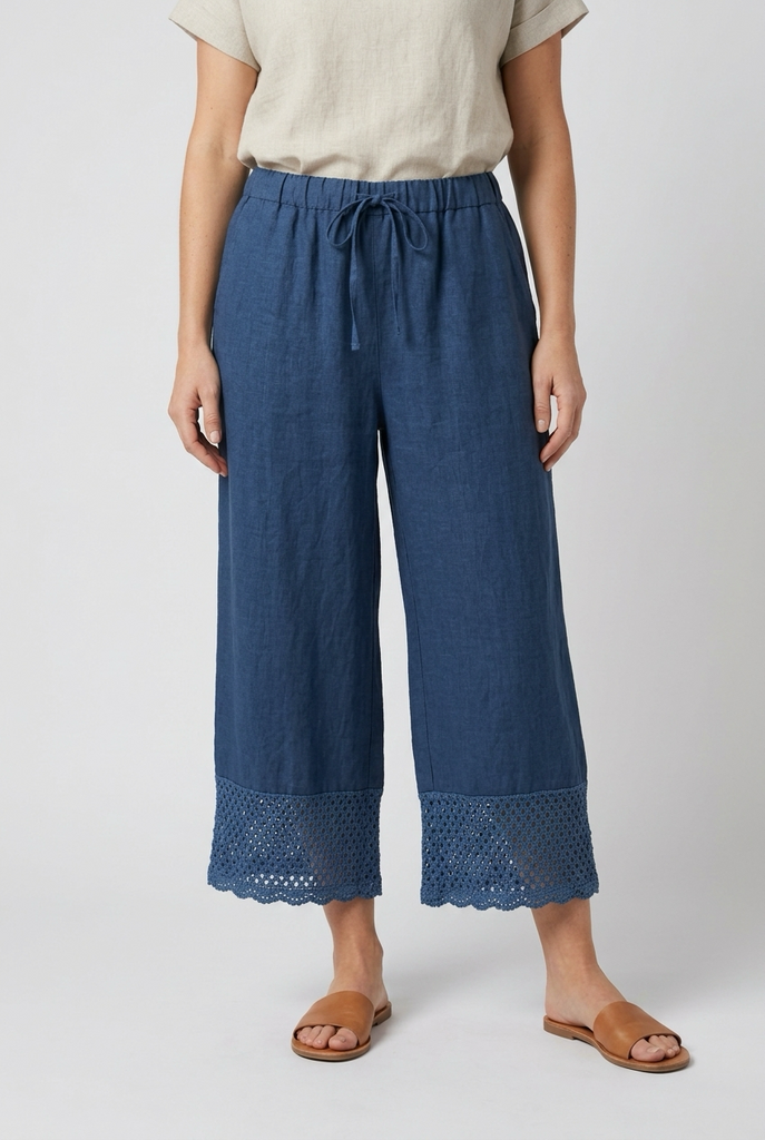 Claudia Linen Crochet Detail Trousers