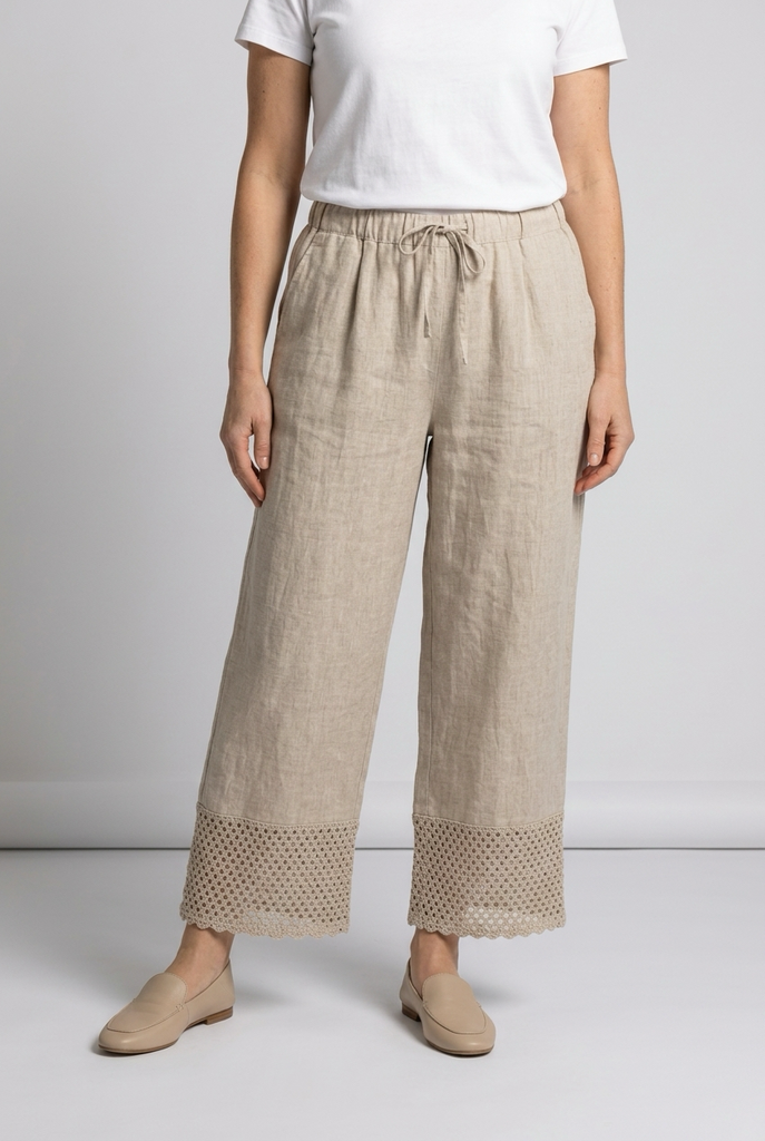 Claudia Linen Crochet Detail Trousers