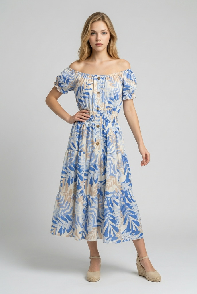 Eloise Leaf Sprig Midi Dress