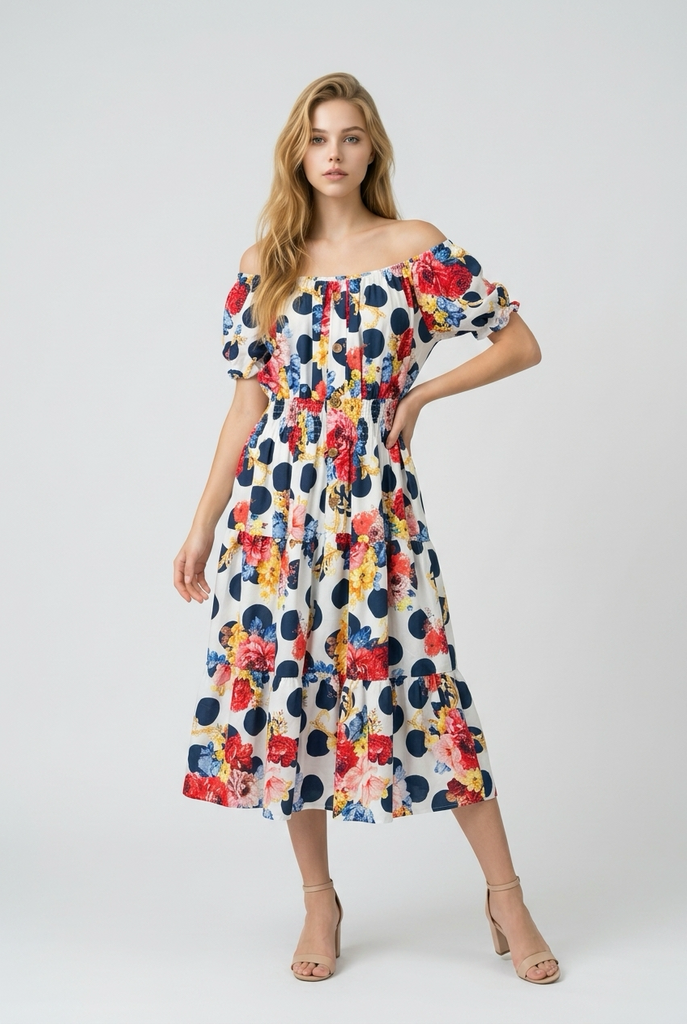 Eloise Floral Spot Midi Dress