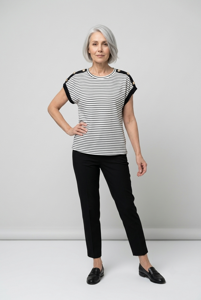 Alma Button Detail Stripe Top