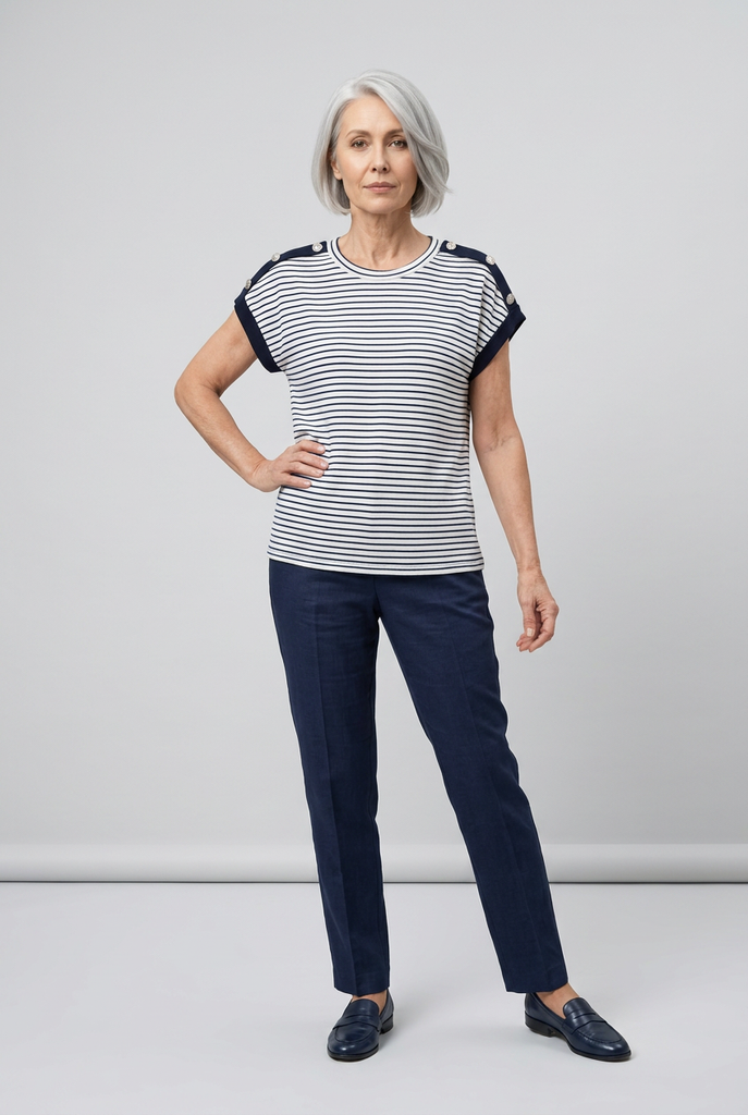 Alma Button Detail Stripe Top