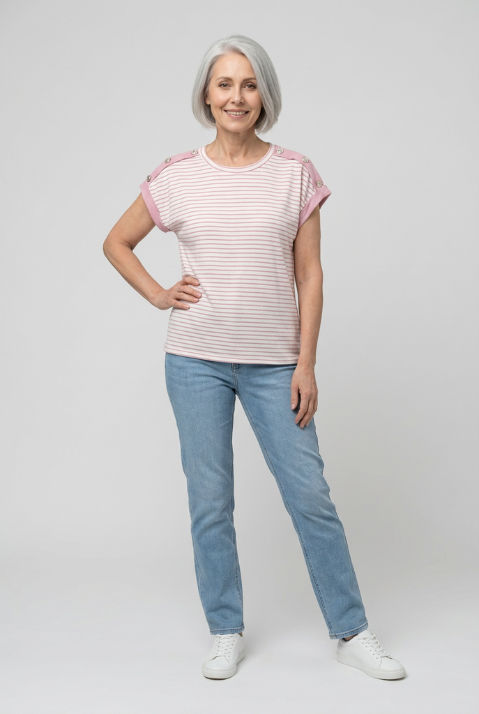 Alma Button Detail Stripe Top