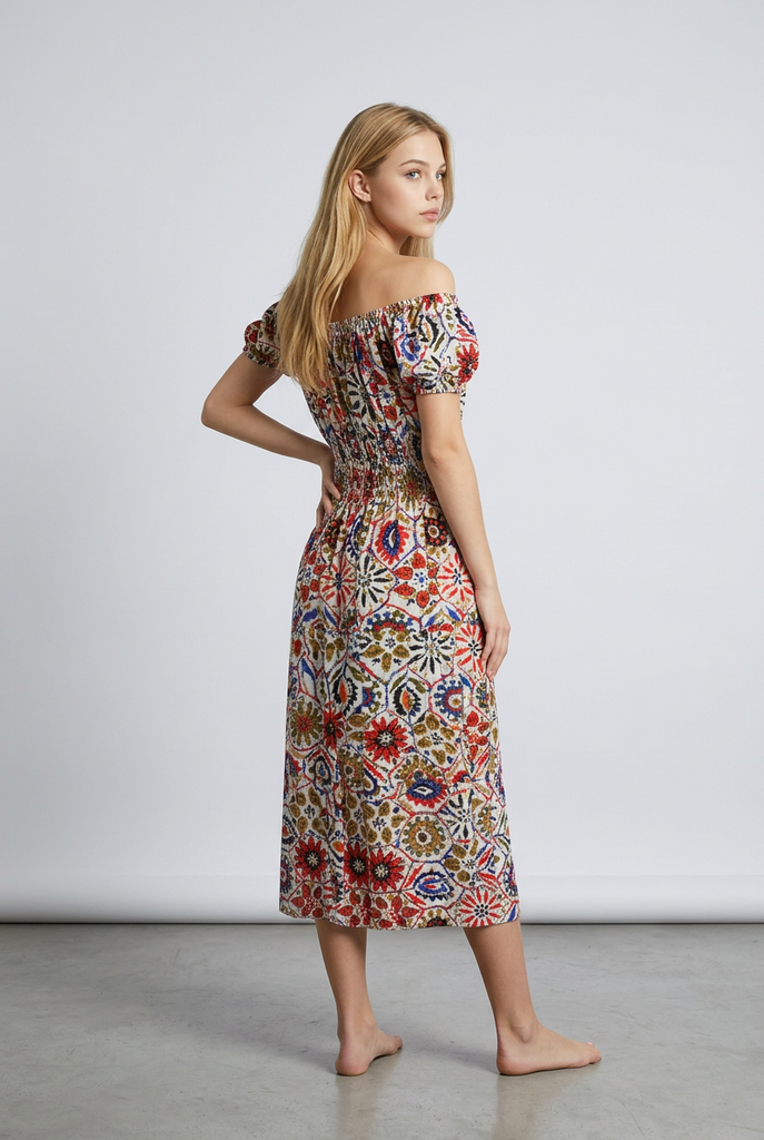 Eloise Floral Tile Midi Dress