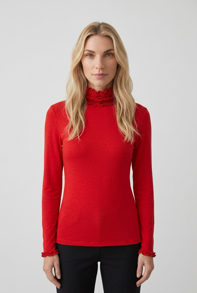 Annalise Ruffle Neck Fine Polo