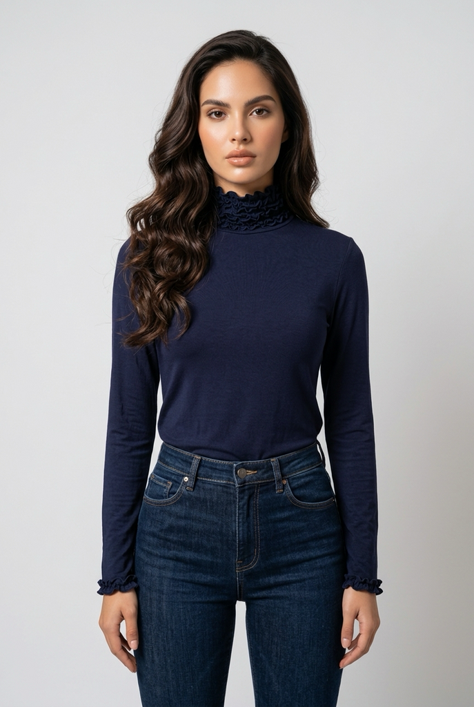 Annalise Ruffle Neck Fine Polo