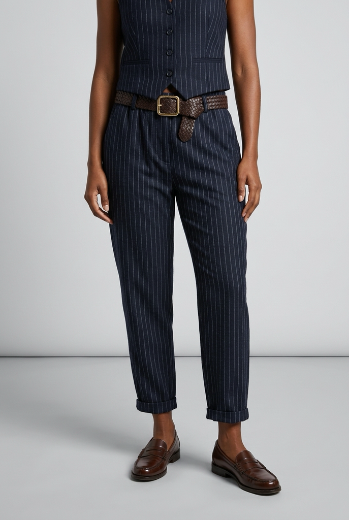 Leigh Belted Pinstripe Trousers