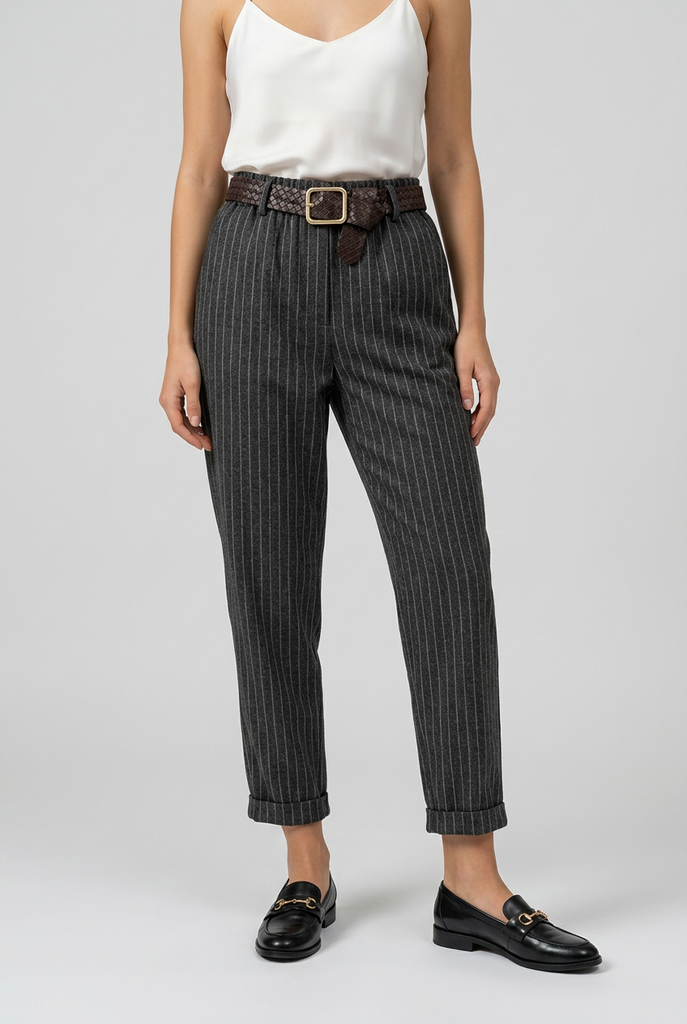 Leigh Belted Pinstripe Trousers