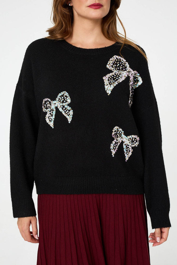 Melanie Sequin Bow Detail Knit