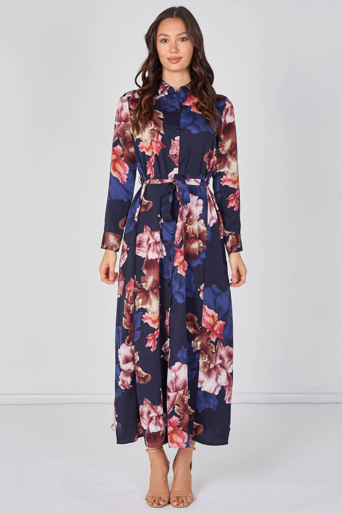Lainey Floral Belted Maxi Shirt Dress