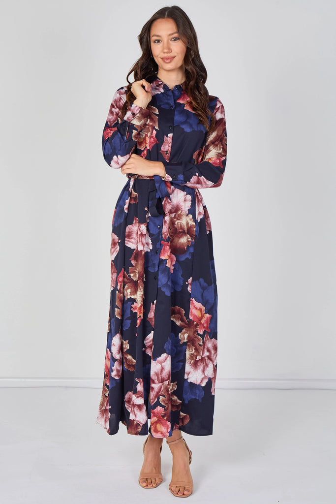 Lainey Floral Belted Maxi Shirt Dress