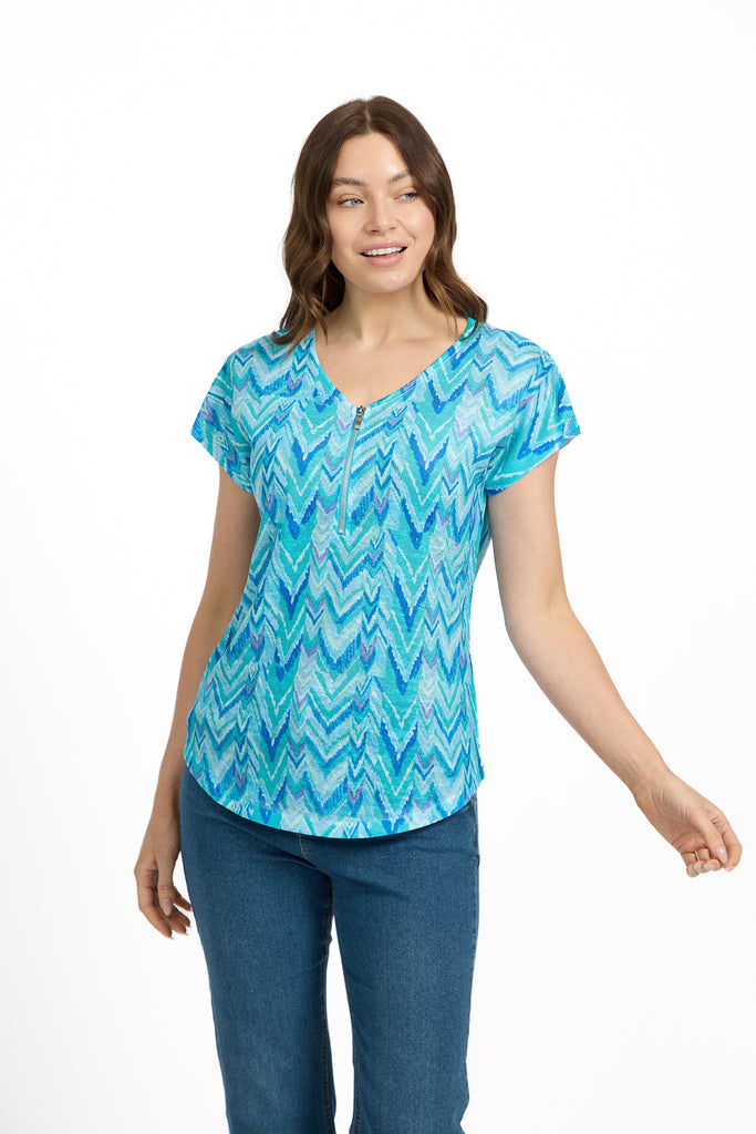 Evelyn Printed Zip Front Top