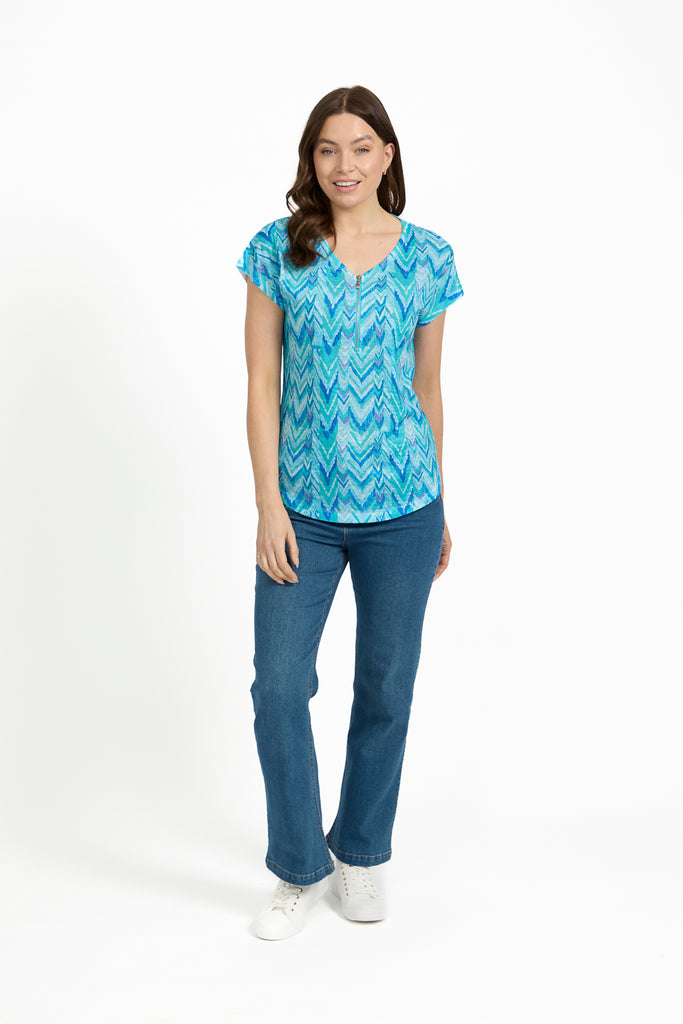 Evelyn Printed Zip Front Top