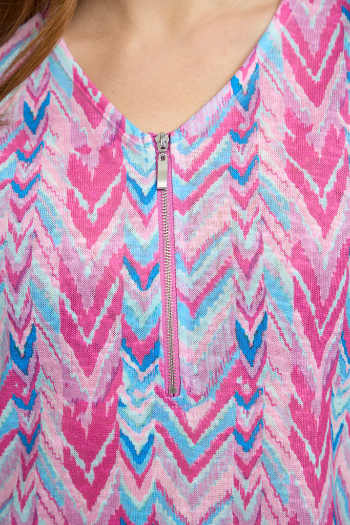 Evelyn Printed Zip Front Top