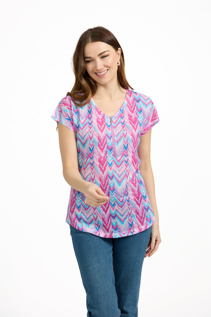 Evelyn Printed Zip Front Top