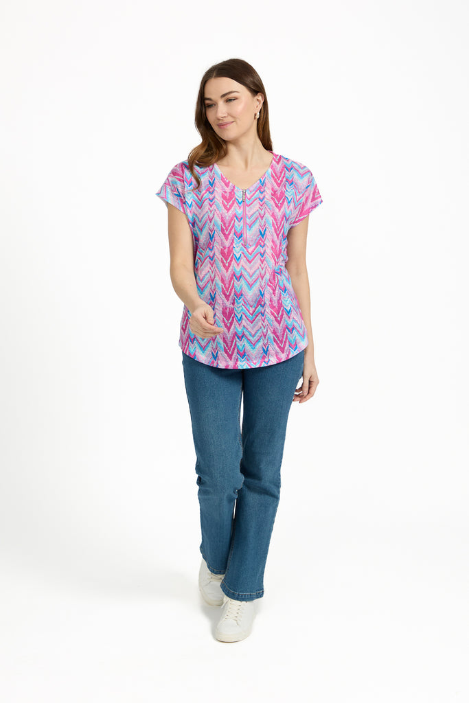 Evelyn Printed Zip Front Top
