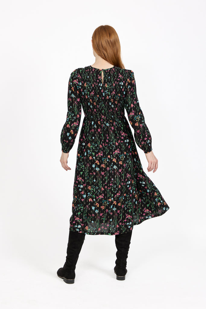 Melody Exotic Floral Shirred Dress
