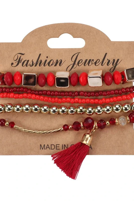 Cara Tassel Beaded Bracelet Set