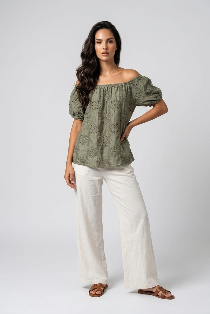 Talia Embroidered Bardot Top