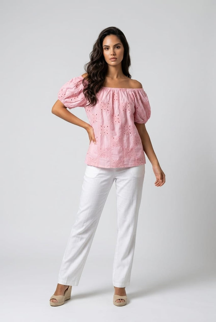 Talia Embroidered Bardot Top
