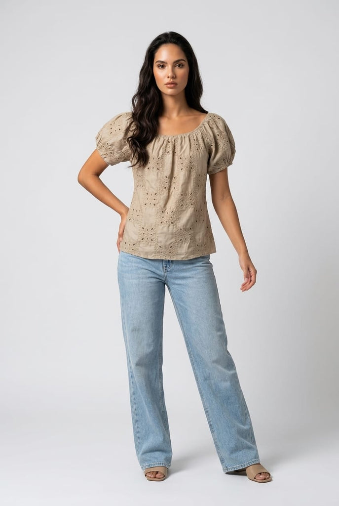 Talia Embroidered Bardot Top
