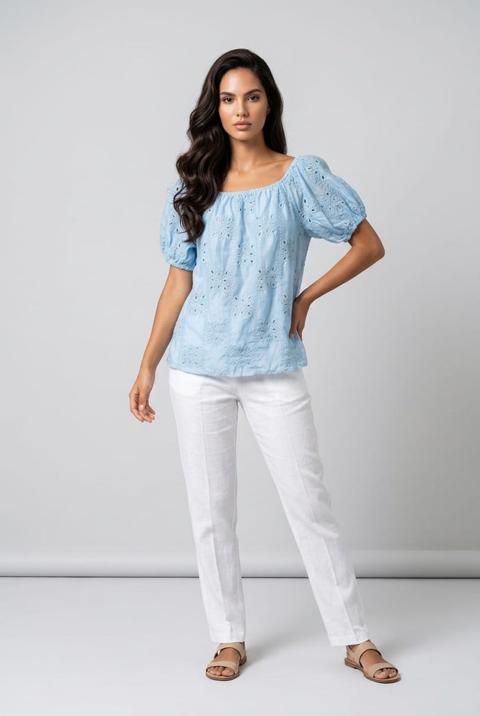 Talia Embroidered Bardot Top