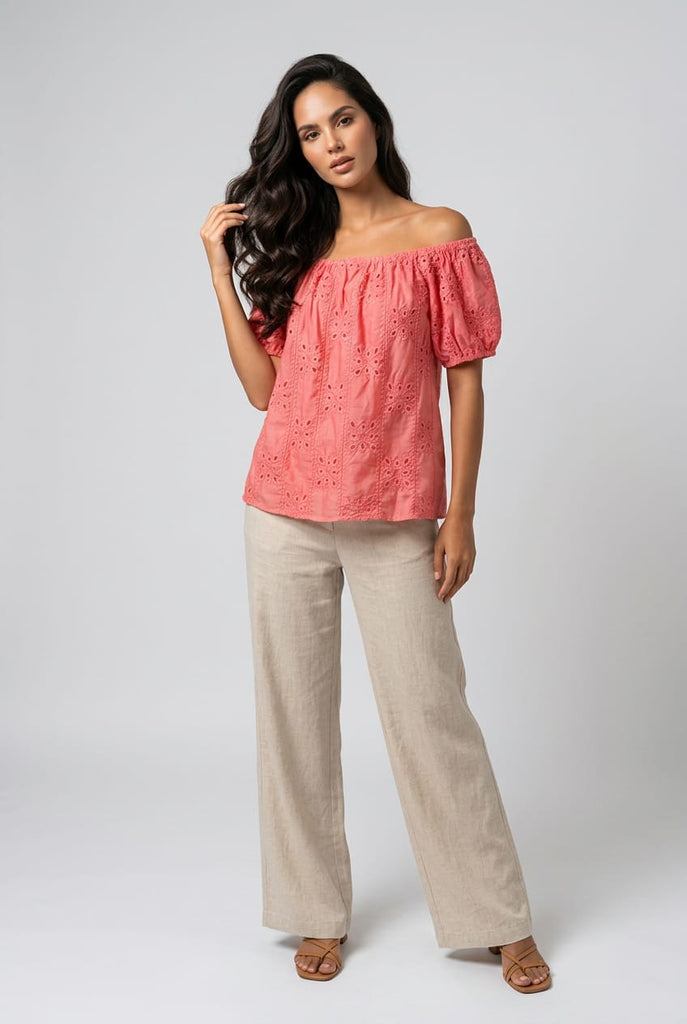 Talia Embroidered Bardot Top