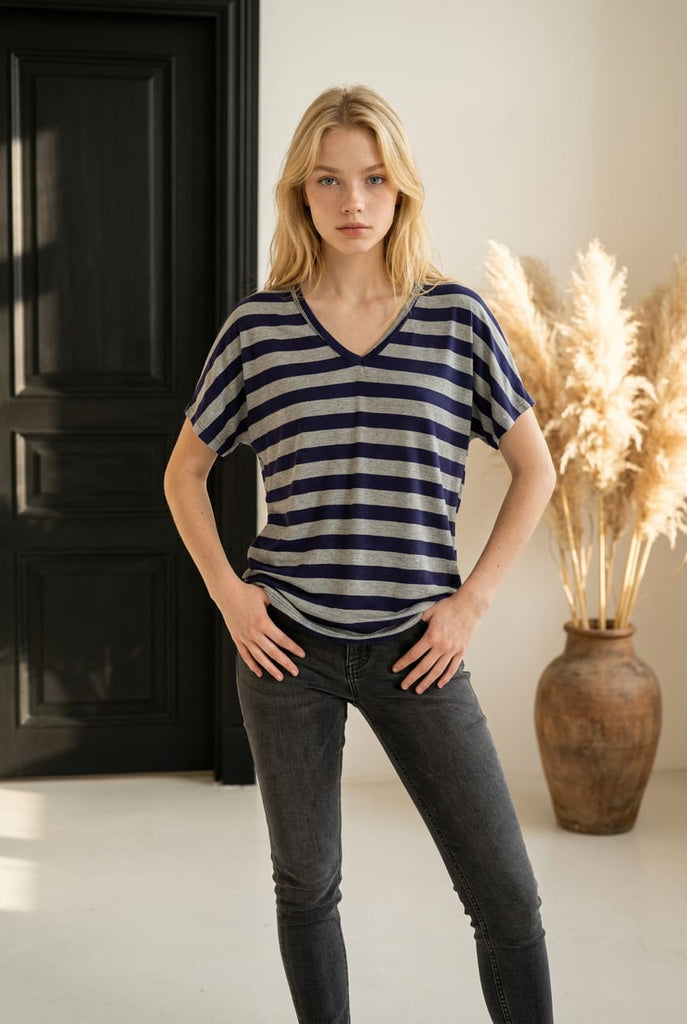 Meena V-Neck Striped Tee